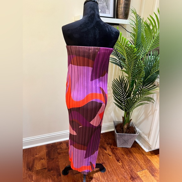 PrettyLittleThing Purple Orange Brown Print Plisse Maxi Skirt 10 - Picture 10 of 10